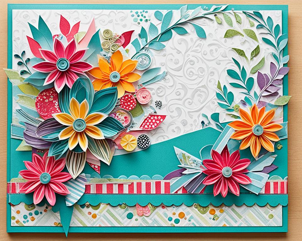 image of a beautifully decorated scrapbook, filled with colorful paper crafts and embellishments like stickers, ribbons, and glitter. The pages should showcase different techniques like collage, quilling, and origami, each adding depth and texture to the overall design. Make sure to capture the intricate details and patterns of each individual piece, creating a vibrant and visually stunning creation.